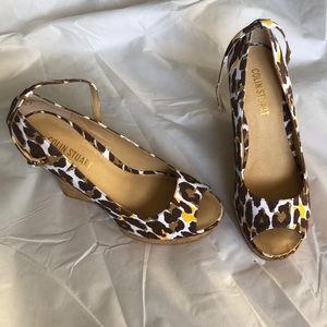 Cheetah print ankle wedge heels